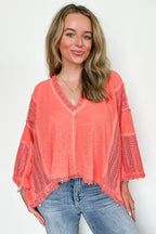 Neon Peach / S Threadline Contrast Stitch Boxy Top - Madison and Mallory