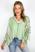 Sage / S Threadline Contrast Stitch Boxy Top - BACK IN STOCK - Madison and Mallory