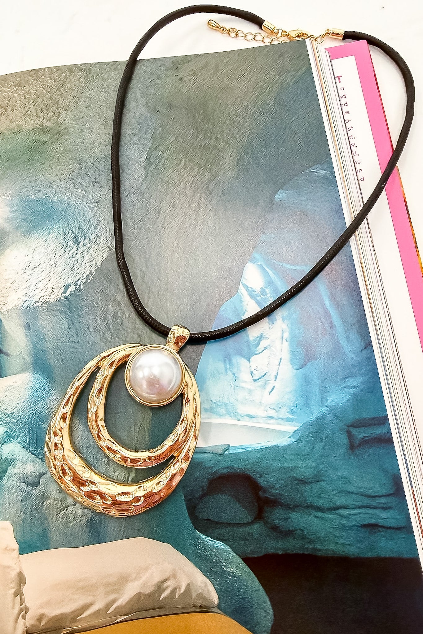 Tidal Glow Hammered Ripple Pearl Stone Drop Necklace - Madison and Mallory