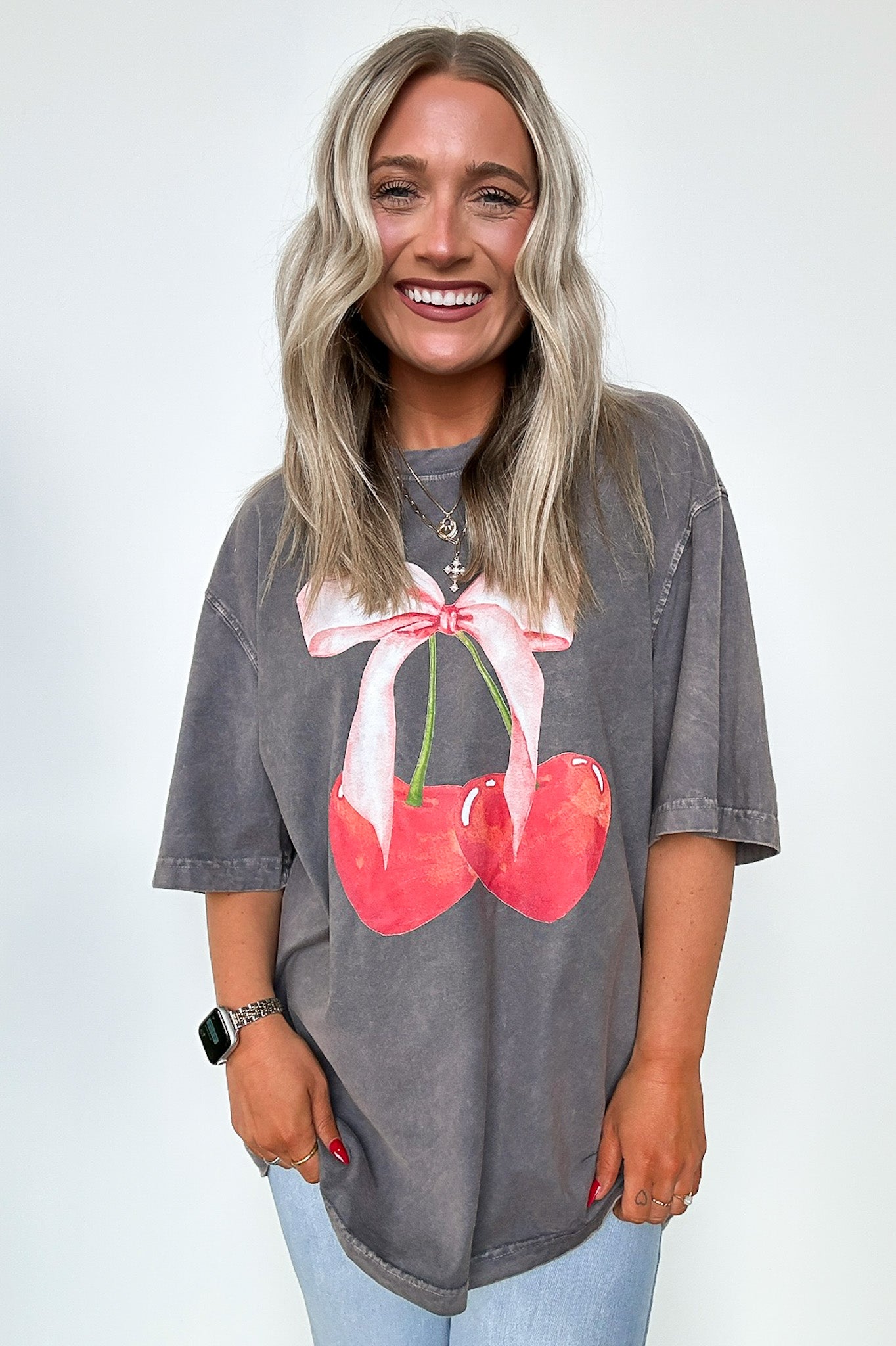 Vintage Charcoal / SM Tied with a Bow Cherries Vintage Graphic Tee - BACK IN STOCK - Madison and Mallory