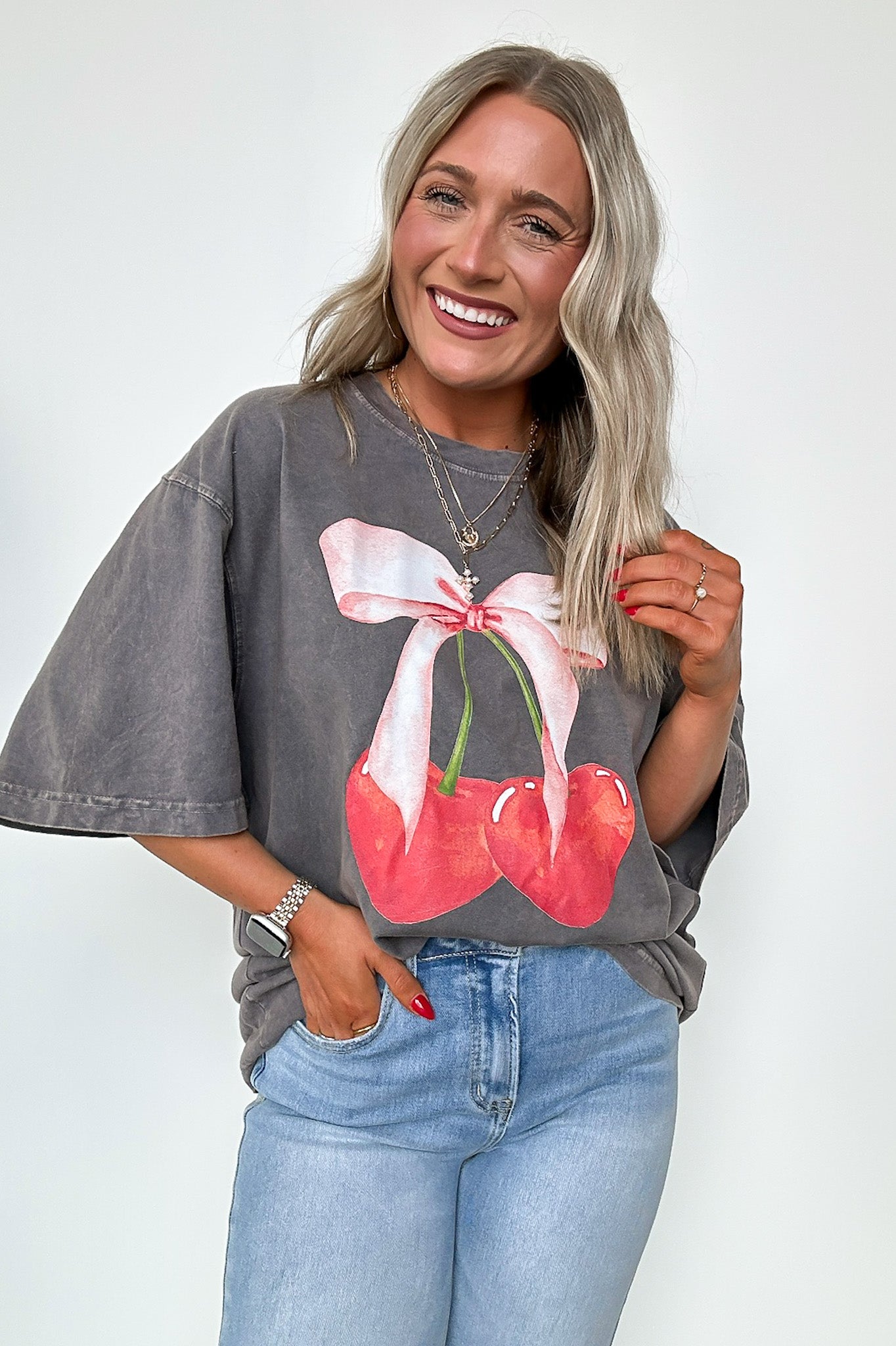  Tied with a Bow Cherries Vintage Graphic Tee - BACK IN STOCK - Madison and Mallory