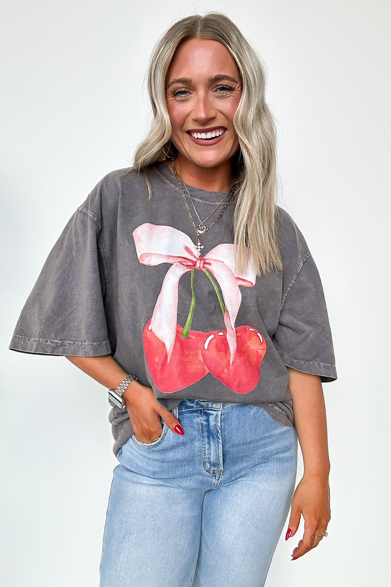  Tied with a Bow Cherries Vintage Graphic Tee - BACK IN STOCK - Madison and Mallory