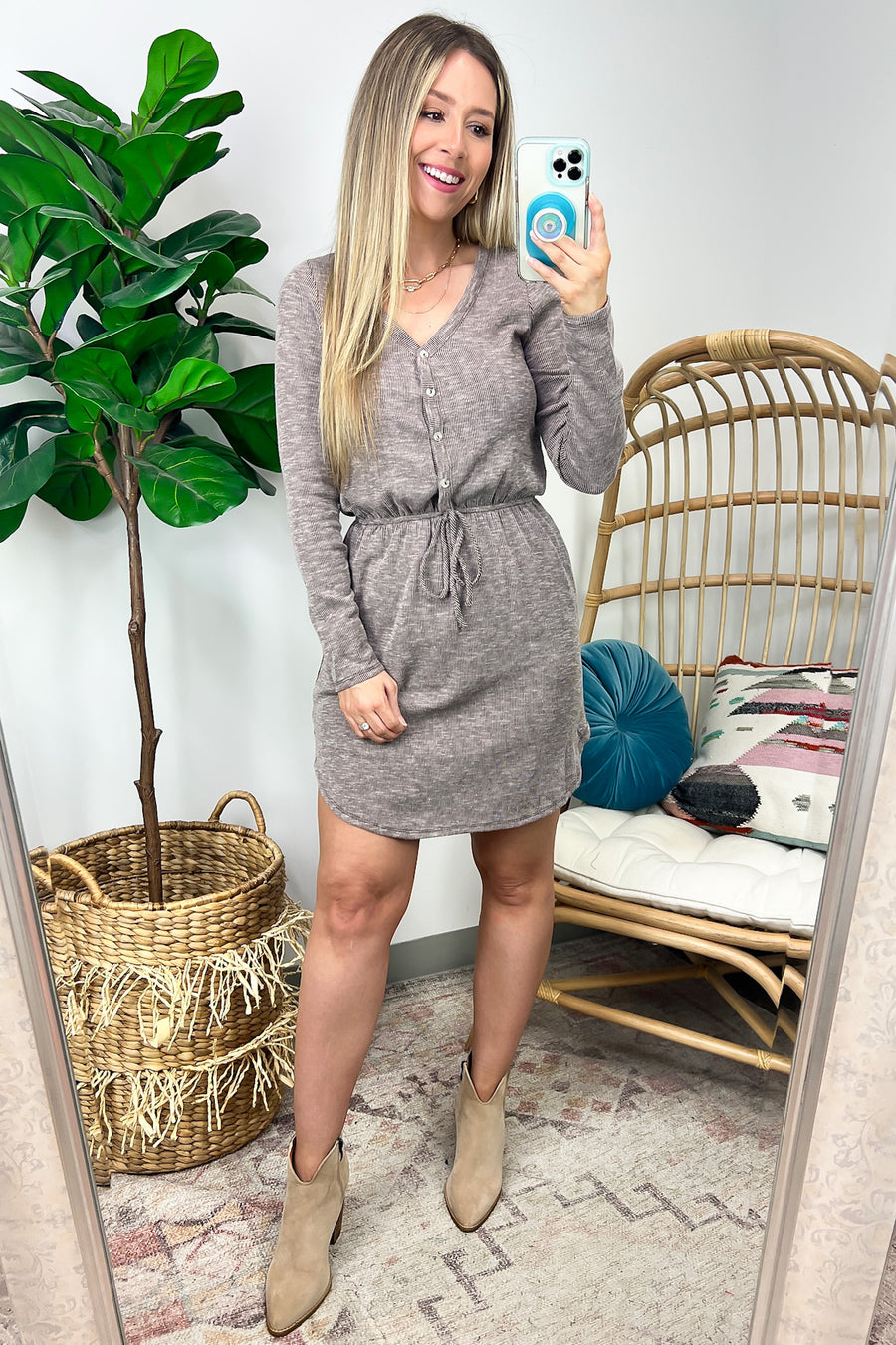  Tierrah Ribbed Front Tie Dress - Madison and Mallory