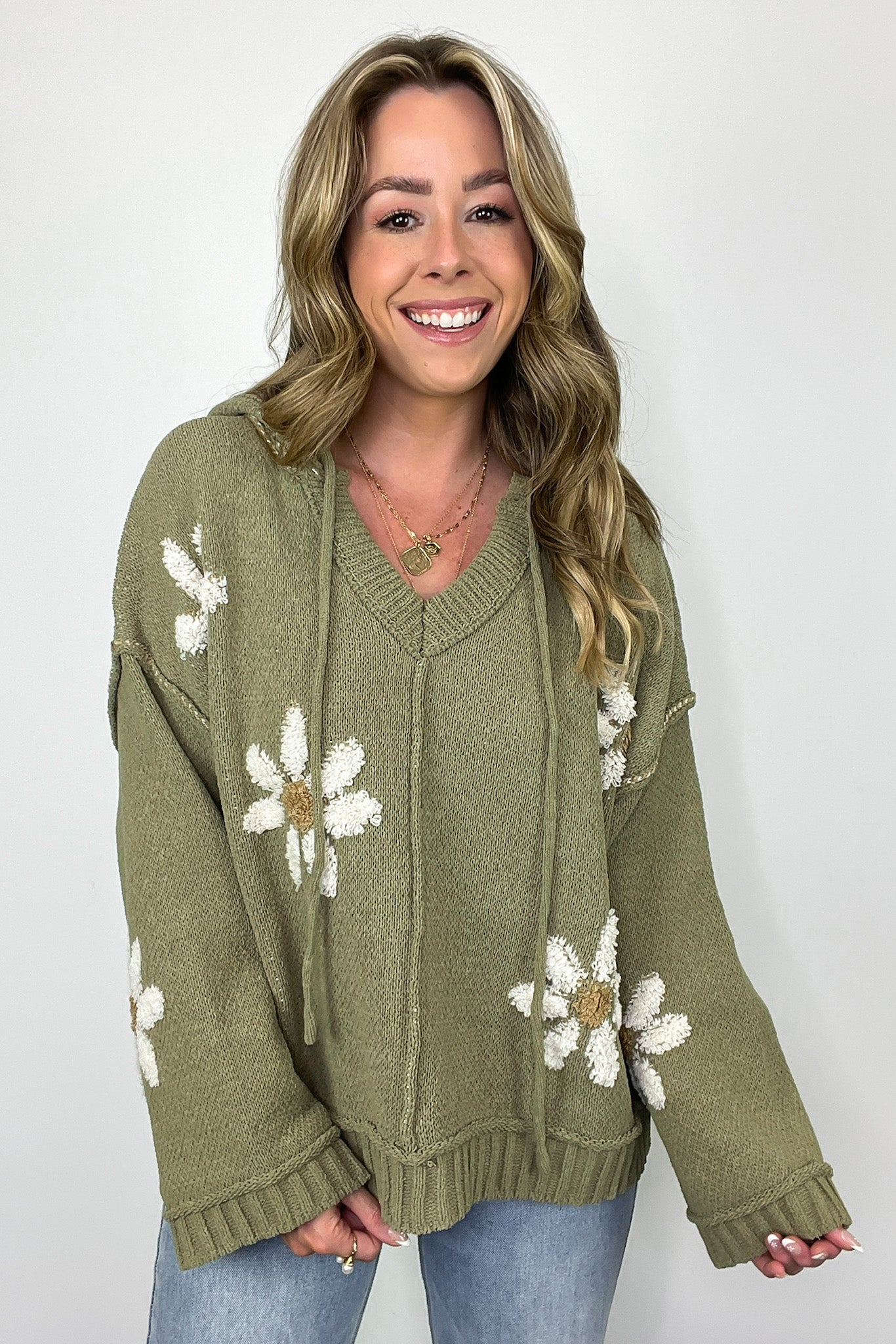  Timeless Disposition Floral Knit Hooded Sweater - BACK IN STOCK - Madison and Mallory