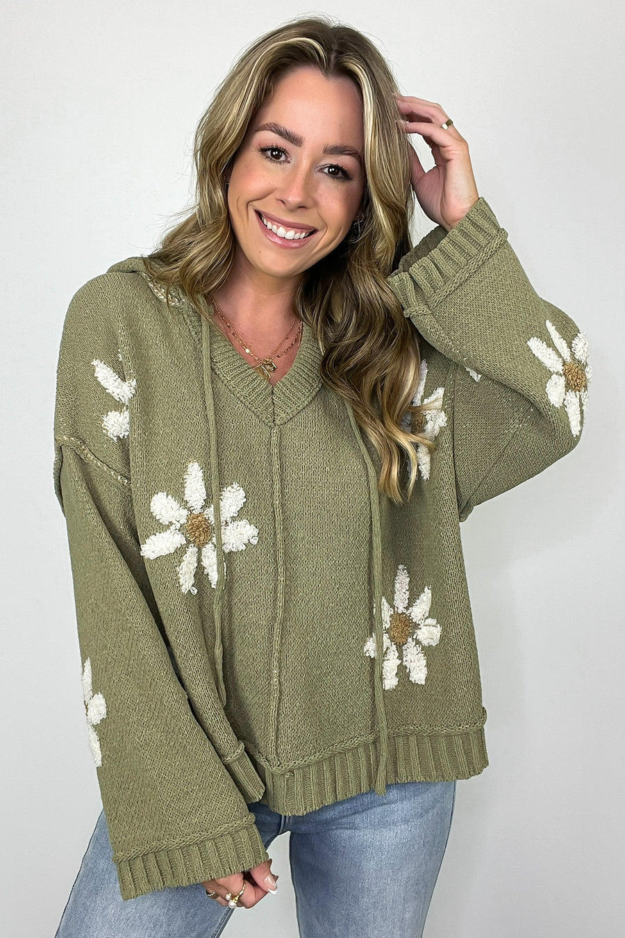 Basil / S Timeless Disposition Floral Knit Hooded Sweater - BACK IN STOCK - Madison and Mallory