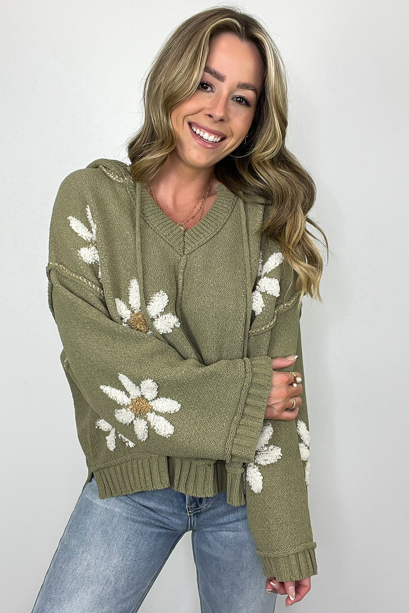  Timeless Disposition Floral Knit Hooded Sweater - BACK IN STOCK - Madison and Mallory