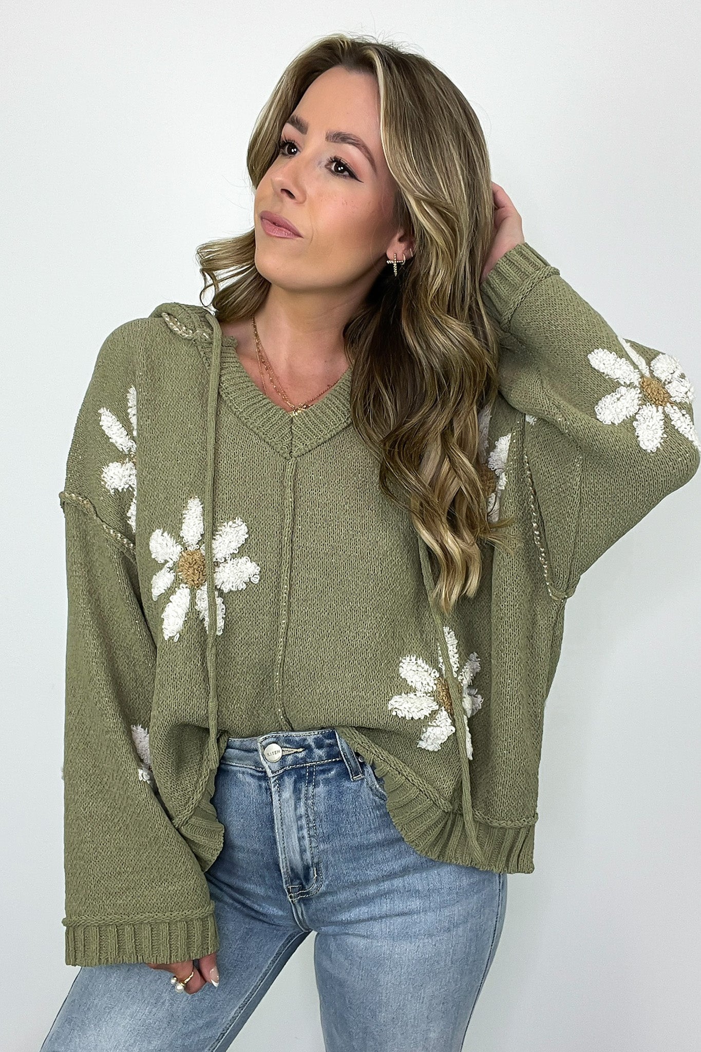  Timeless Disposition Floral Knit Hooded Sweater - BACK IN STOCK - Madison and Mallory