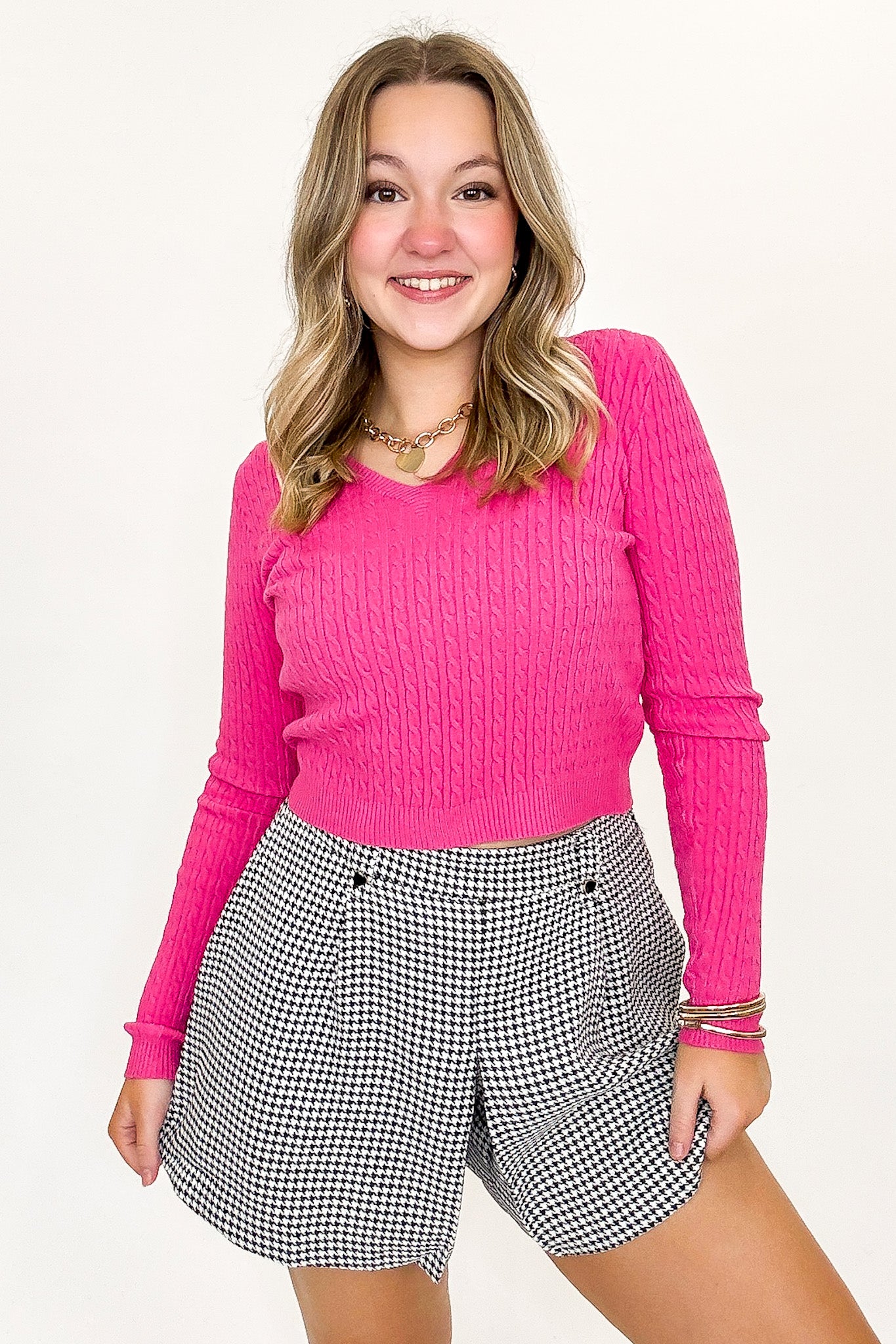 Hot Pink / S Timeless Twist Cable Knit Fine Gauge Pullover - Madison and Mallory