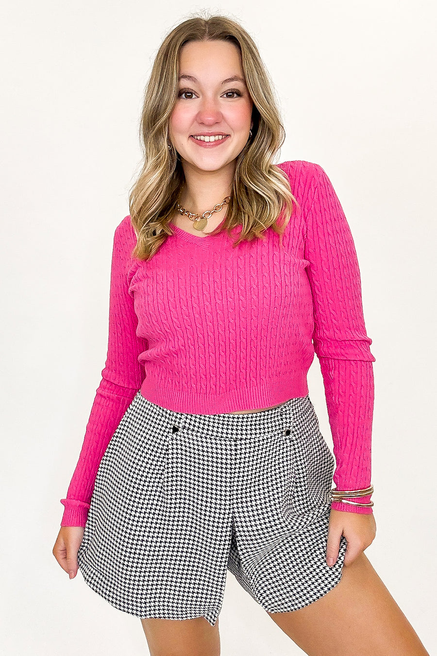 Hot Pink / S Timeless Twist Cable Knit Fine Gauge Pullover - Madison and Mallory