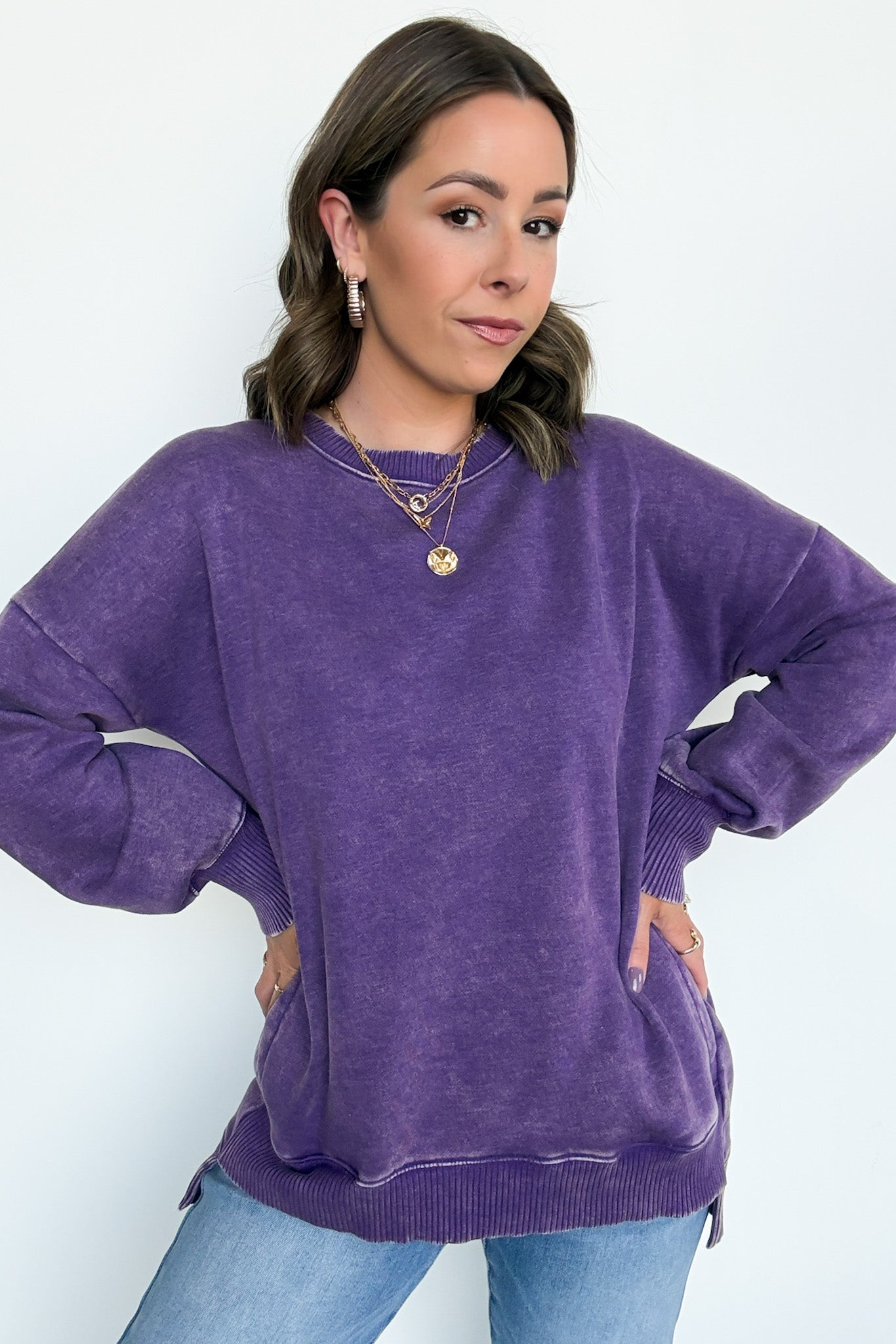  Timeless Energy Acid Wash High Low Pullover - Madison and Mallory