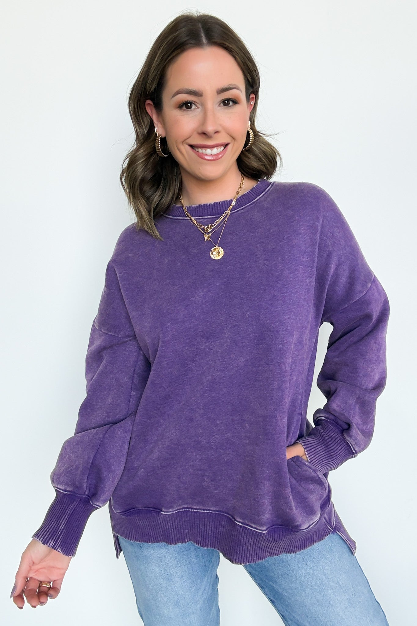  Timeless Energy Acid Wash High Low Pullover - Madison and Mallory