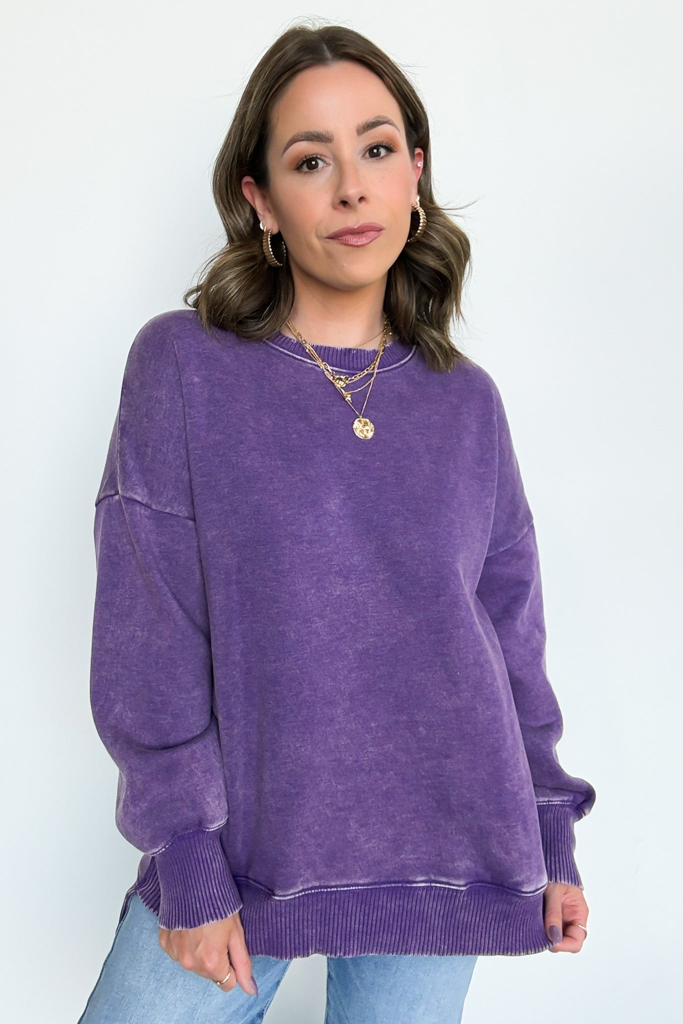 Violet / S Timeless Energy Acid Wash High Low Pullover - Madison and Mallory