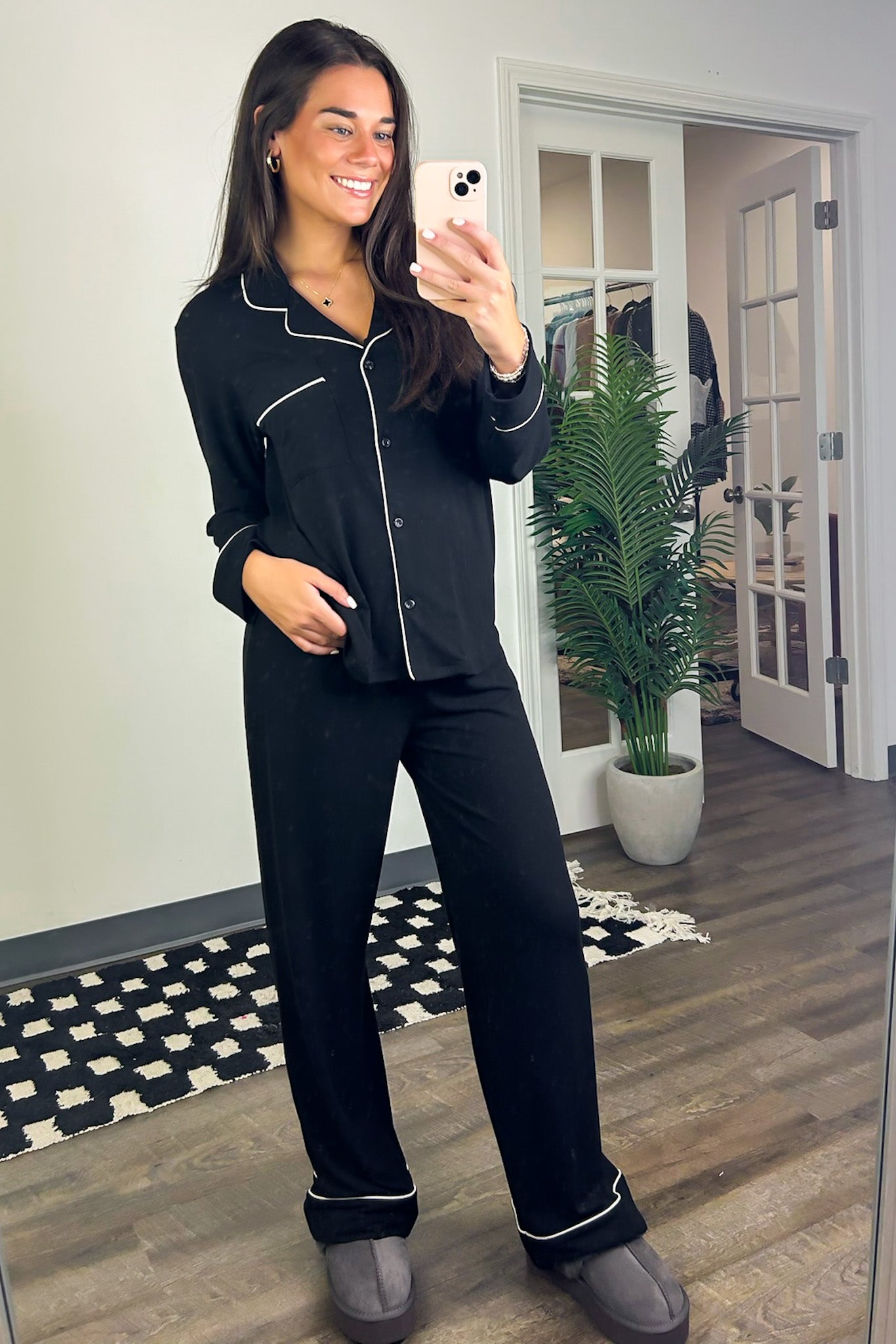 Black / S Time to Unwind Button Down Pajama Set - BACK IN STOCK - Madison and Mallory