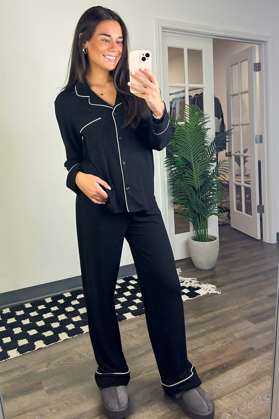 Black / S Time to Unwind Button Down Pajama Set - FINAL SALE - Madison and Mallory