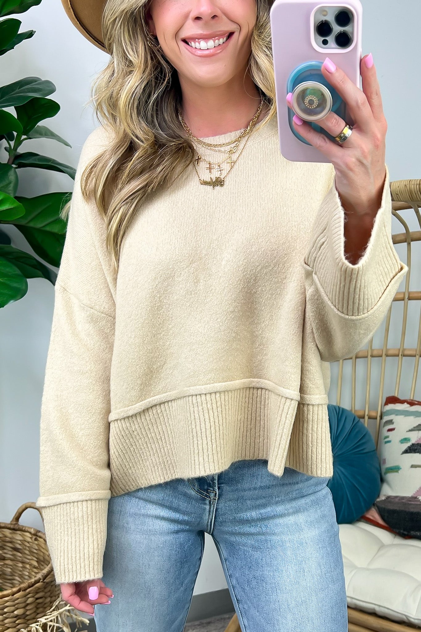  Toasty Perfection Button Detail Rib Contrast Sweater - Madison and Mallory