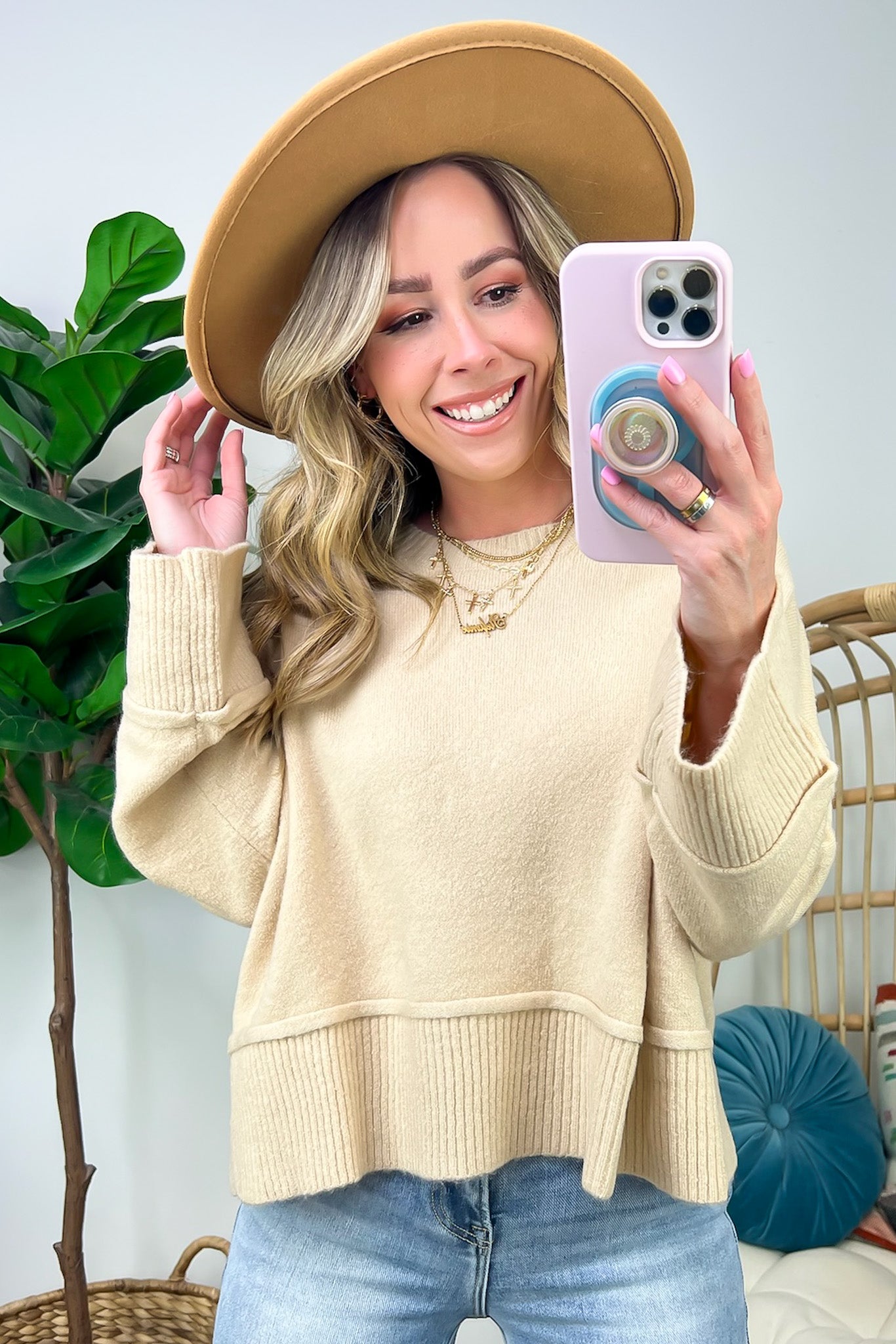  Toasty Perfection Button Detail Rib Contrast Sweater - Madison and Mallory
