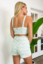  Top Level Tweed Print Neon Accent Crop Top - FINAL SALE - Madison and Mallory