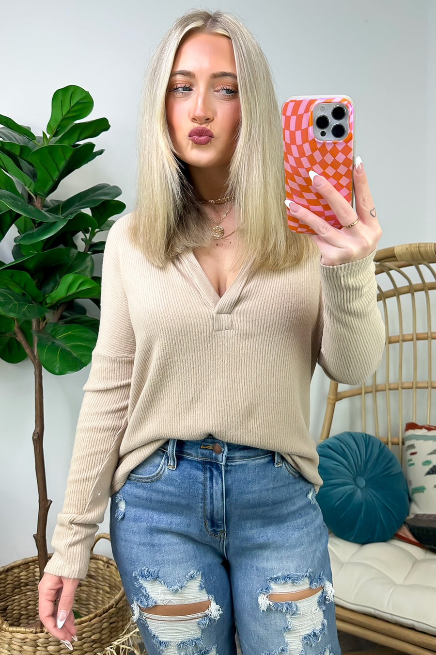  Torianna Ribbed V-Neck Long Sleeve Top - FINAL SALE - Madison and Mallory