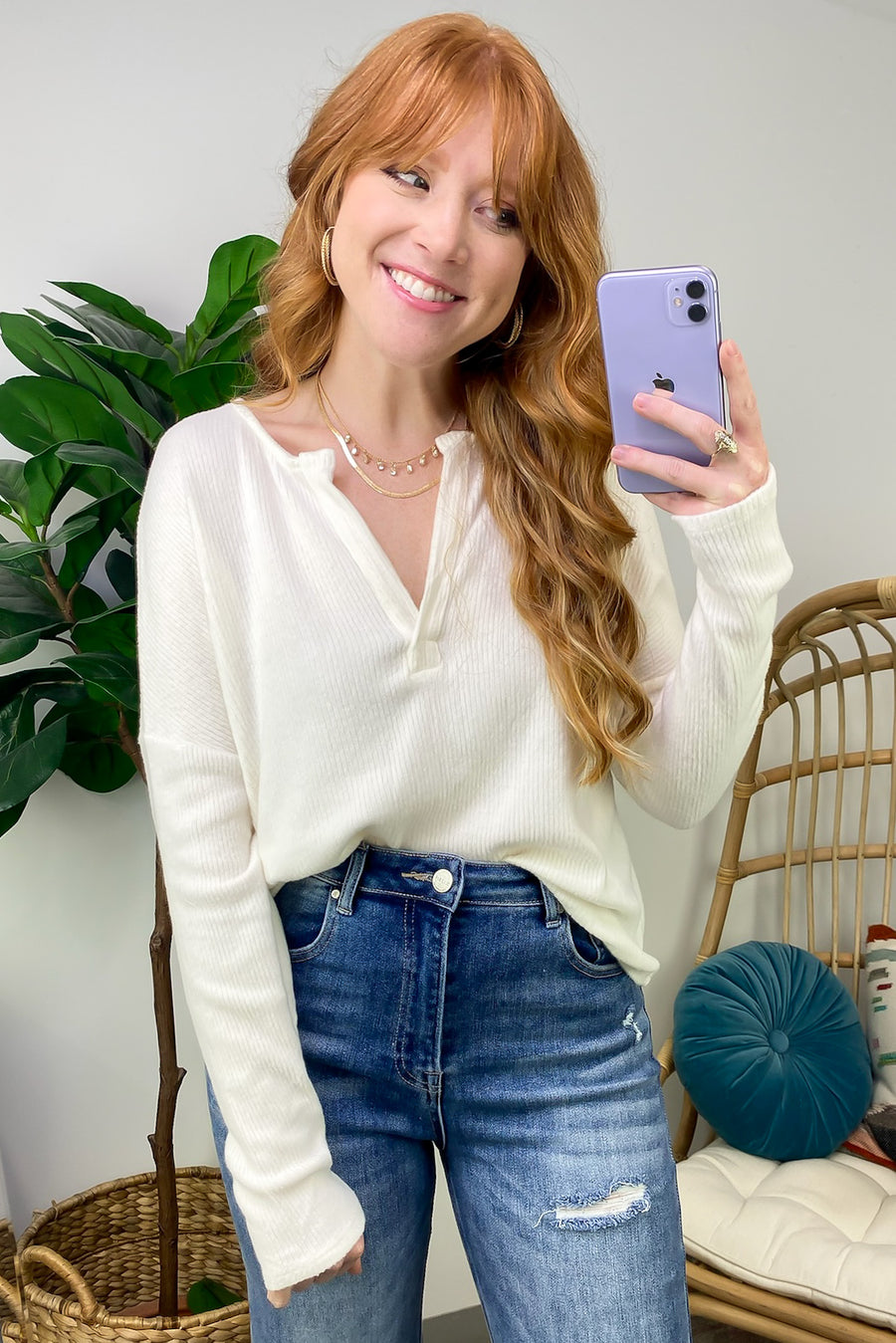  Torianna Ribbed V-Neck Long Sleeve Top - FINAL SALE - Madison and Mallory