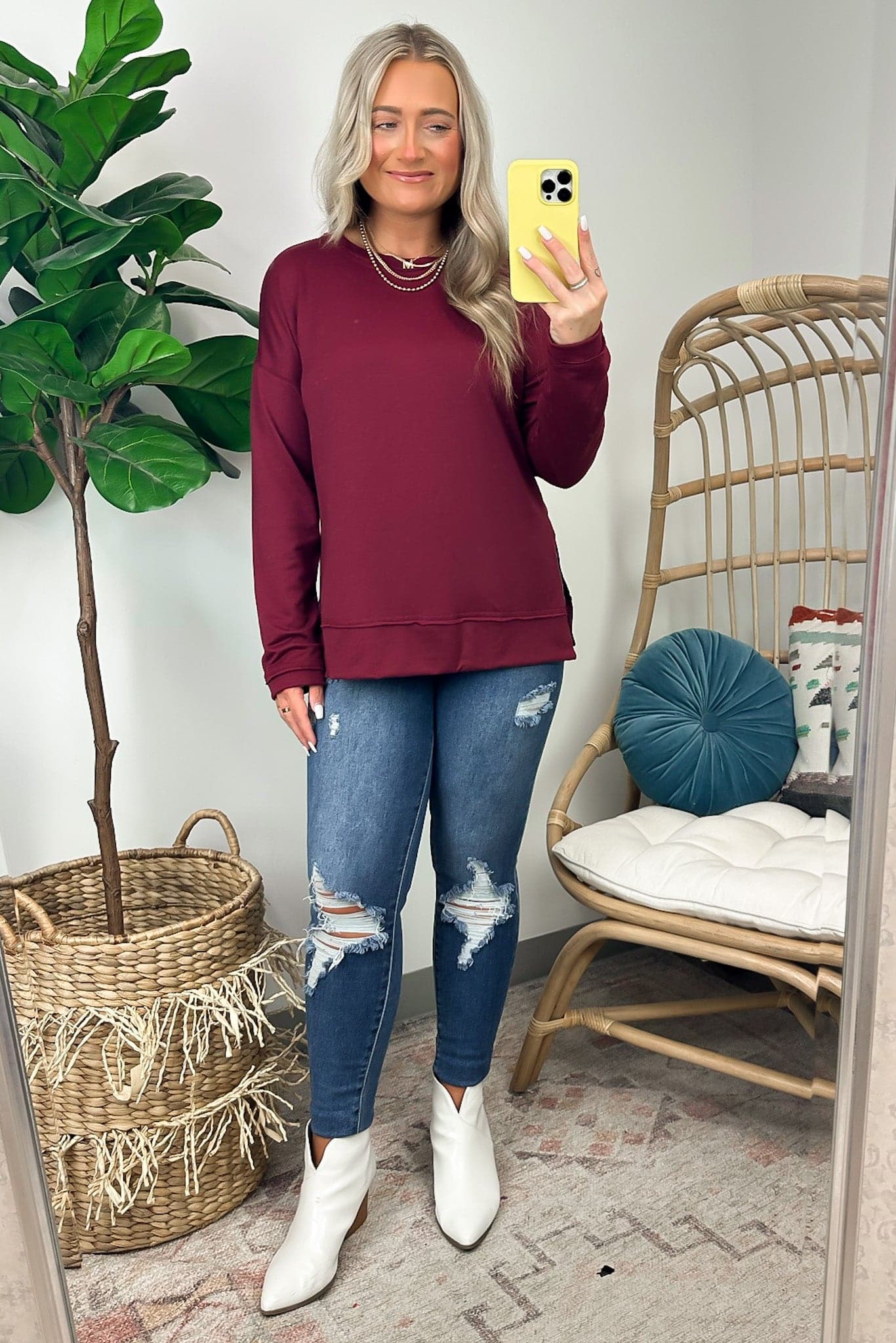  Torin Side Slit Long Sleeve Pullover - FINAL SALE - Madison and Mallory