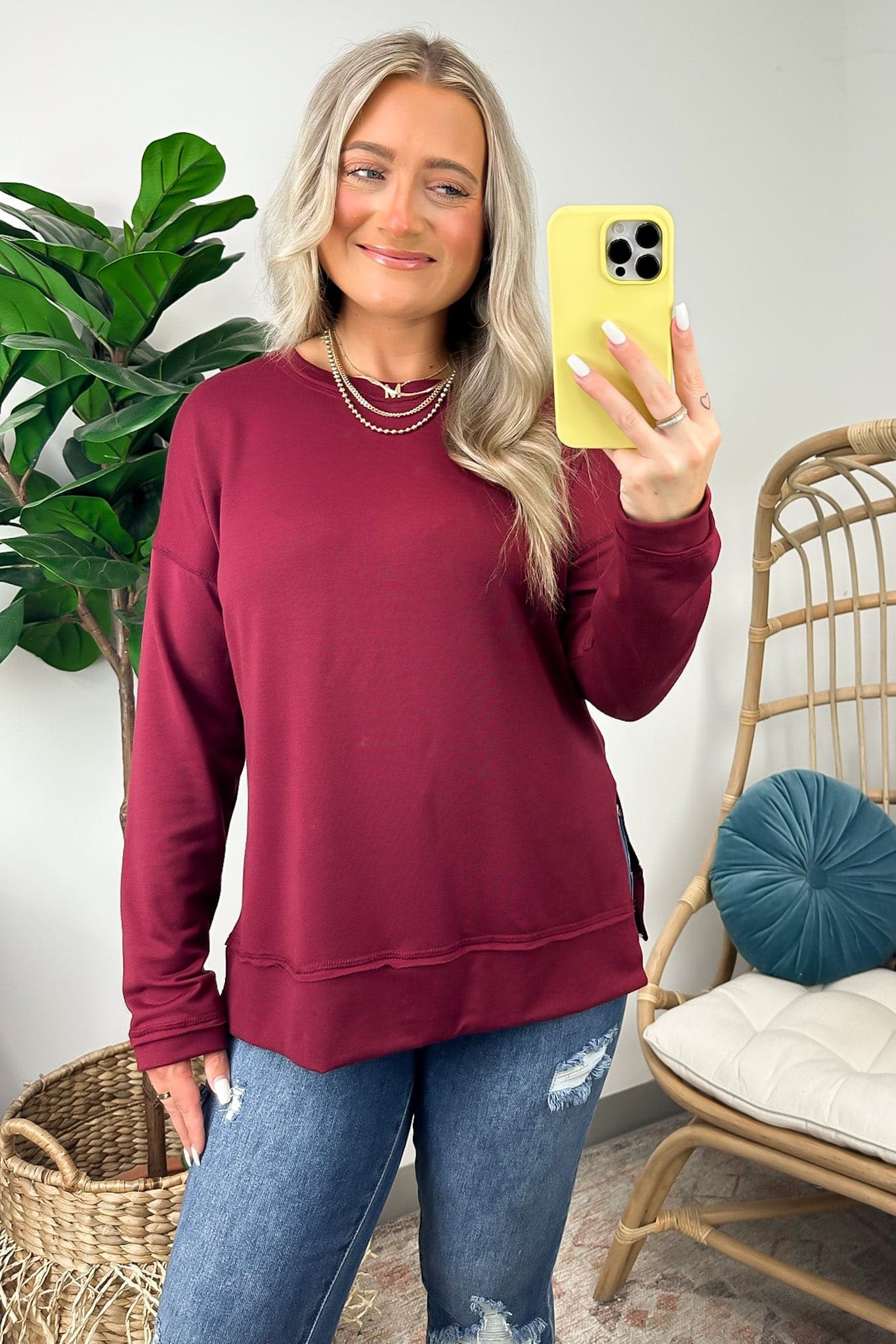  Torin Side Slit Long Sleeve Pullover - FINAL SALE - Madison and Mallory