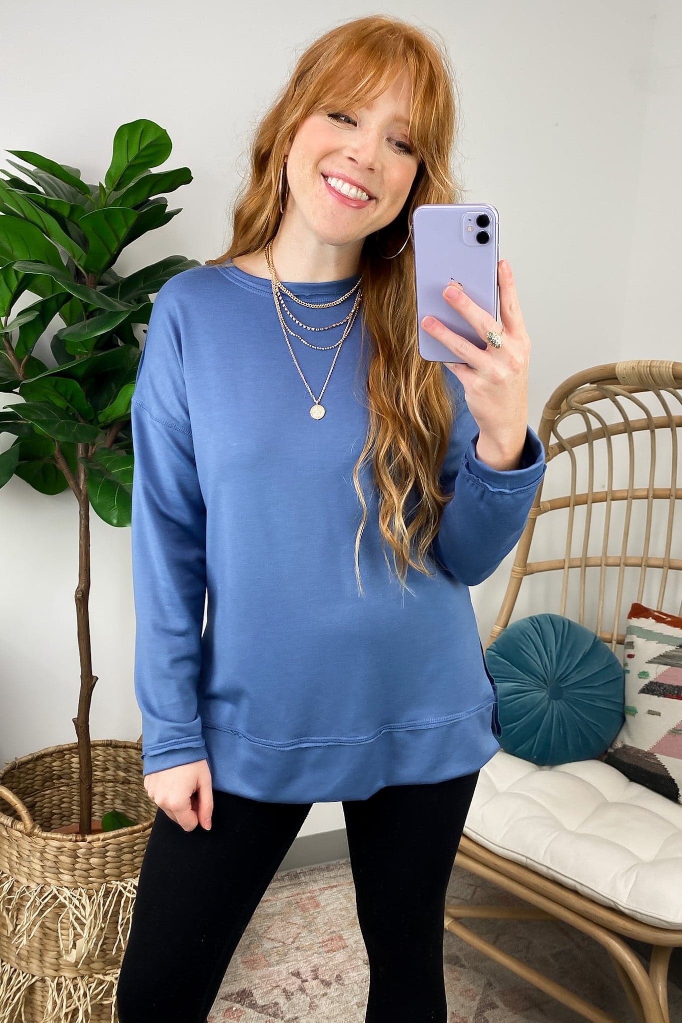  Torin Side Slit Long Sleeve Pullover - FINAL SALE - Madison and Mallory