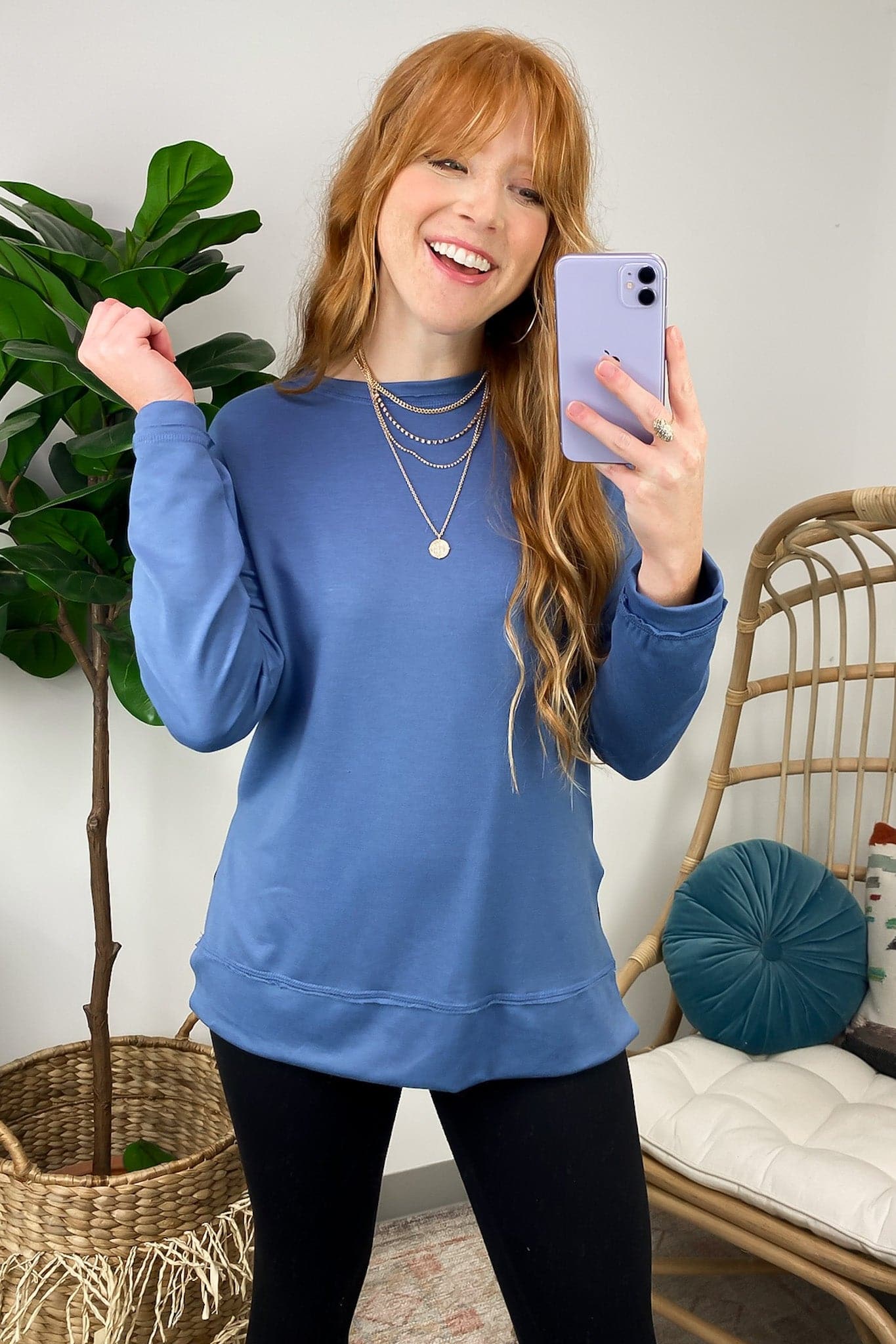 Denim Blue / S Torin Side Slit Long Sleeve Pullover - FINAL SALE - Madison and Mallory