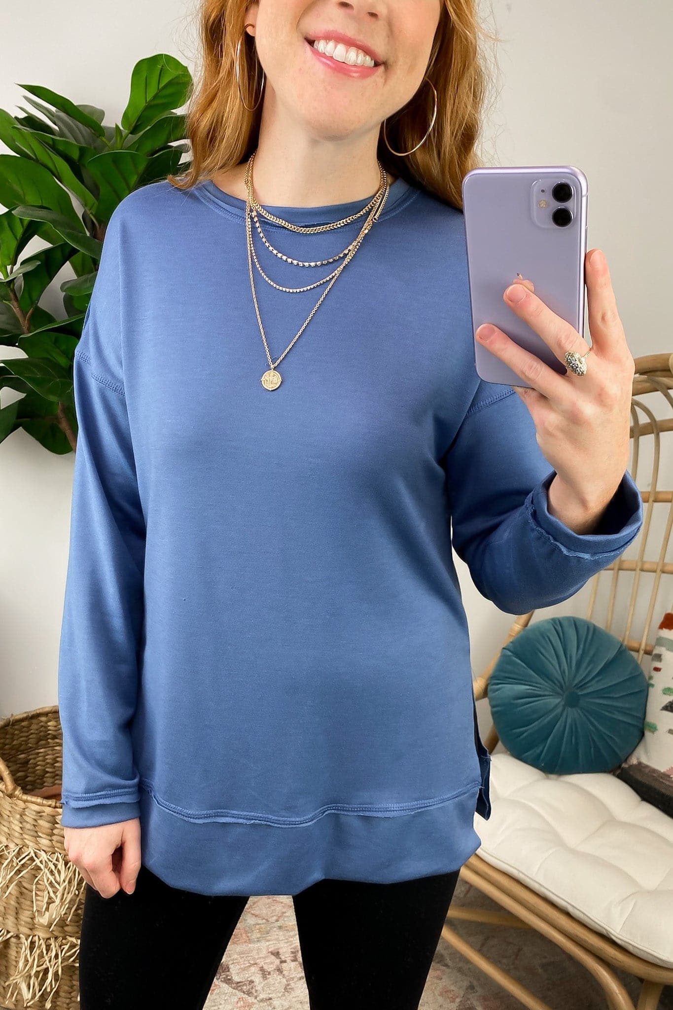  Torin Side Slit Long Sleeve Pullover - FINAL SALE - Madison and Mallory