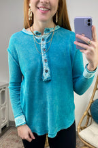  Tova Mineral Wash Waffle Knit Henley Top - FINAL SALE - Madison and Mallory