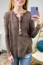  Tova Mineral Wash Waffle Knit Henley Top - FINAL SALE - Madison and Mallory