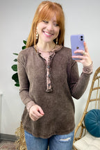 Tova Mineral Wash Waffle Knit Henley Top - FINAL SALE - Madison and Mallory