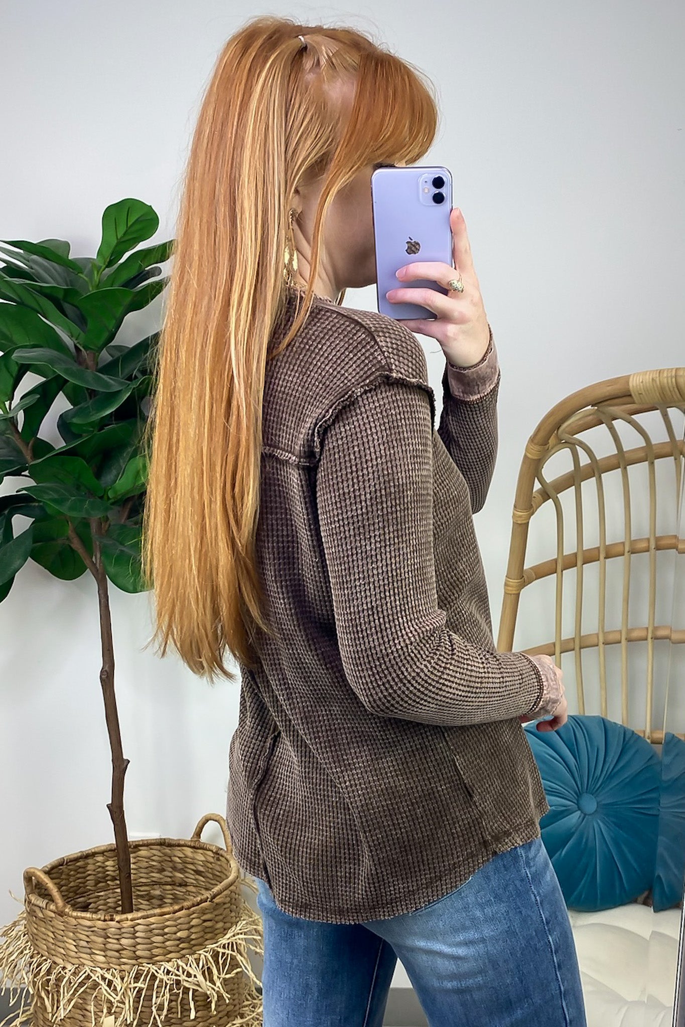  Tova Mineral Wash Waffle Knit Henley Top - FINAL SALE - Madison and Mallory