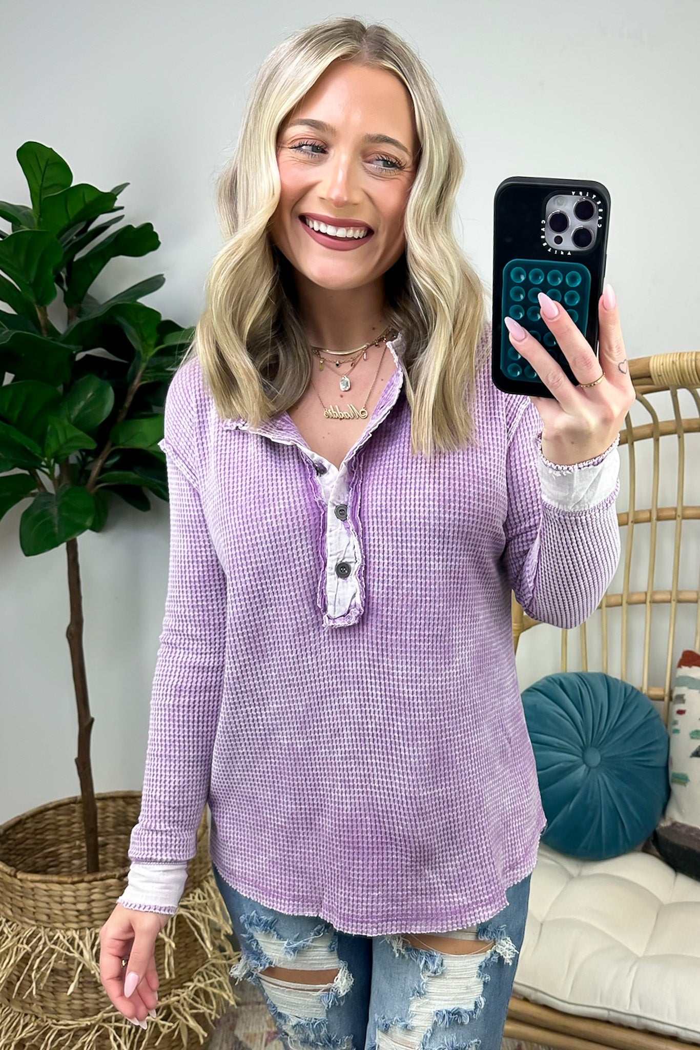 The Curated Closet - Lilac Waffle Knit Henley