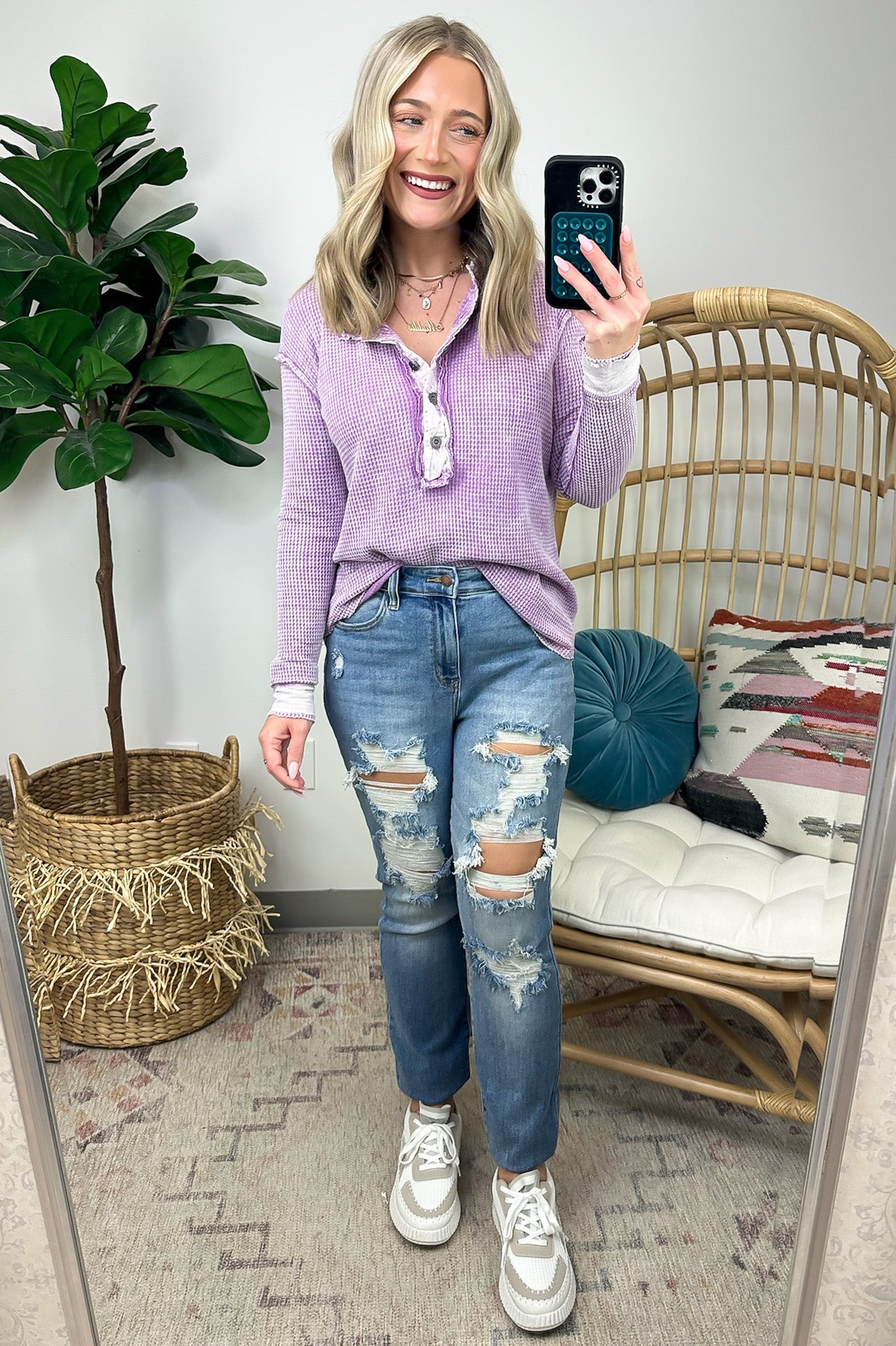  Tova Mineral Wash Waffle Knit Henley Top - FINAL SALE - Madison and Mallory