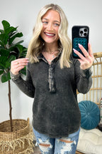  Tova Mineral Wash Waffle Knit Henley Top - FINAL SALE - Madison and Mallory