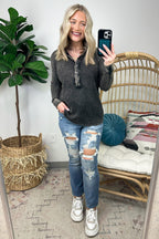  Tova Mineral Wash Waffle Knit Henley Top - FINAL SALE - Madison and Mallory