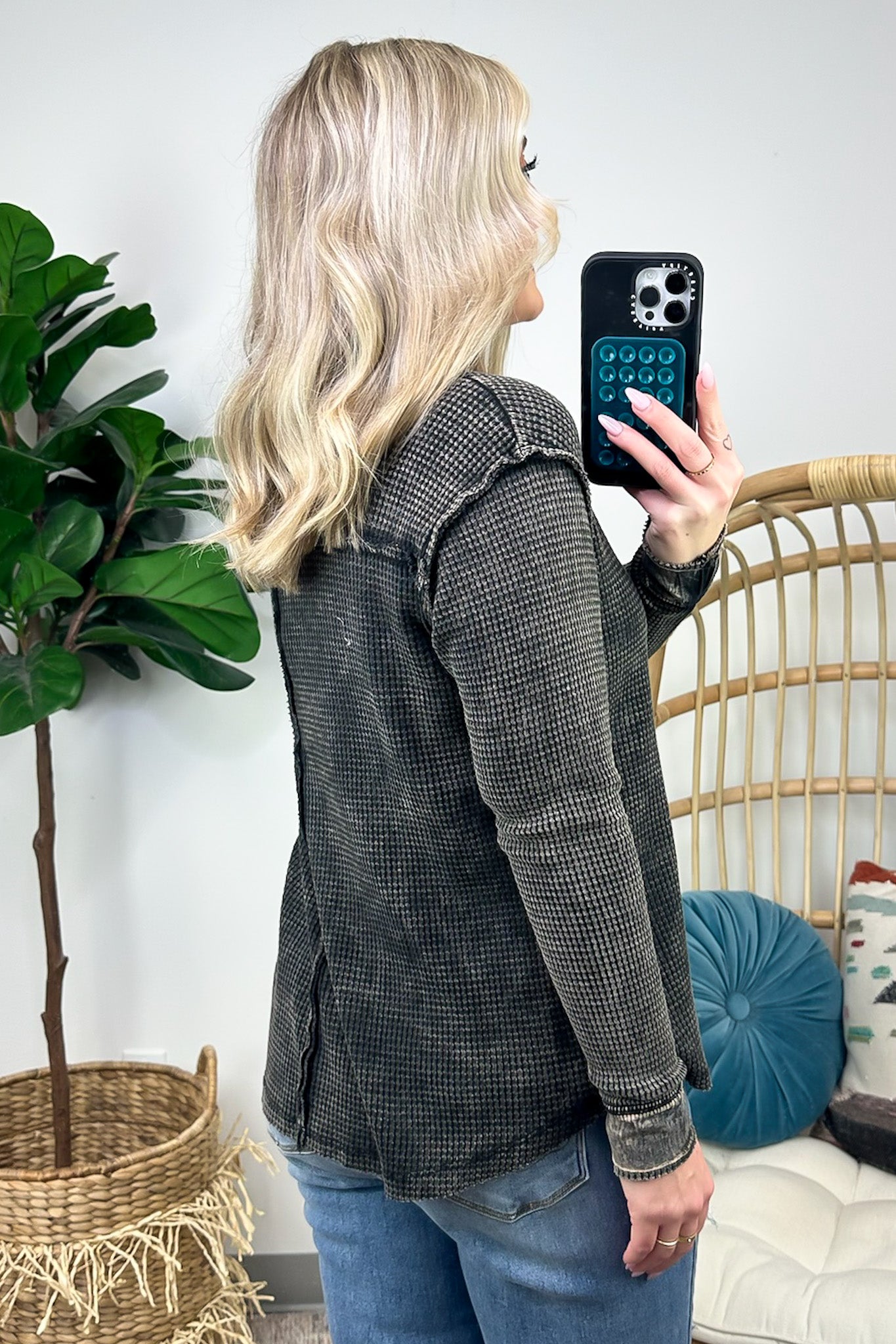  Tova Mineral Wash Waffle Knit Henley Top - FINAL SALE - Madison and Mallory