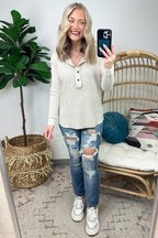  Tova Mineral Wash Waffle Knit Henley Top - FINAL SALE - Madison and Mallory