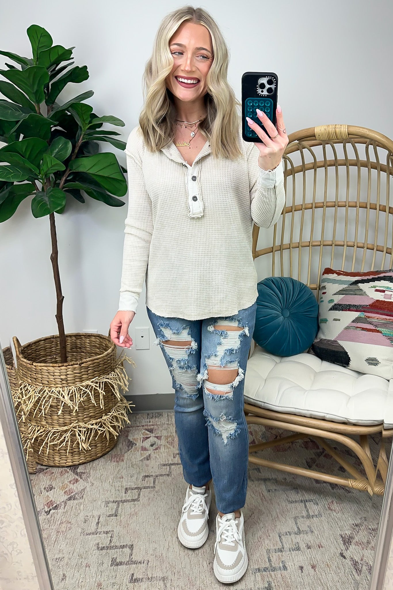 Tova Mineral Wash Waffle Knit Henley Top - FINAL SALE - Madison and Mallory