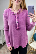 Tova Mineral Wash Waffle Knit Henley Top - FINAL SALE - Madison and Mallory