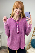 Tova Mineral Wash Waffle Knit Henley Top - FINAL SALE - Madison and Mallory
