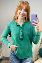  Tova Mineral Wash Waffle Knit Henley Top - FINAL SALE - Madison and Mallory