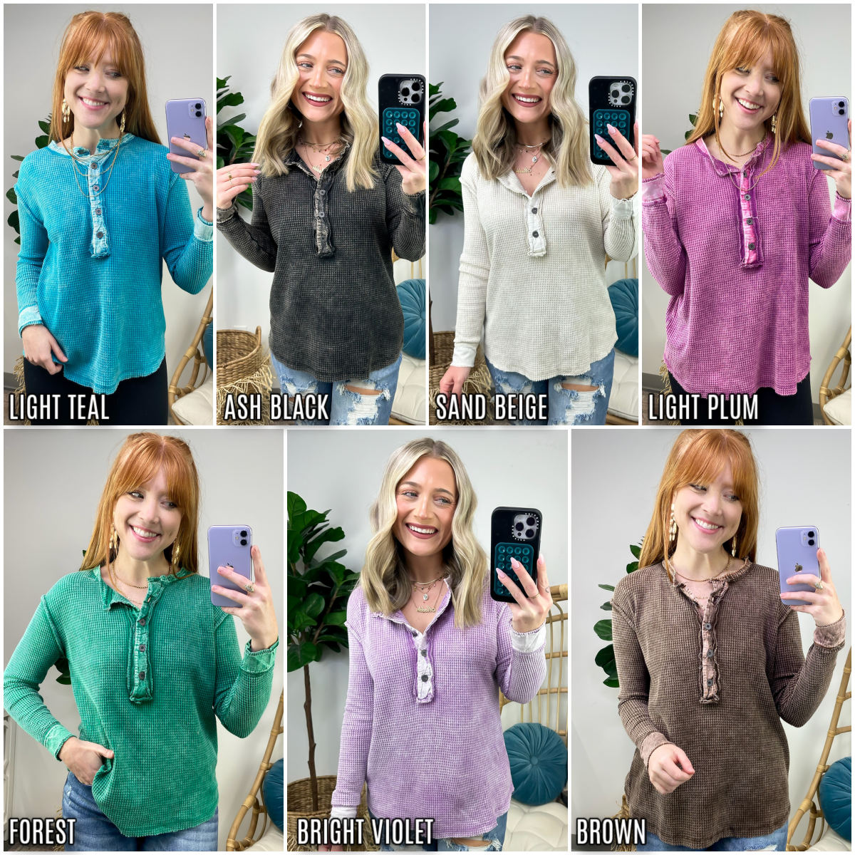  Tova Mineral Wash Waffle Knit Henley Top - FINAL SALE - Madison and Mallory
