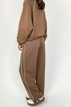 Trackline Half Zip Up Piping Detail Knit Top - FINAL SALE - Madison and Mallory
