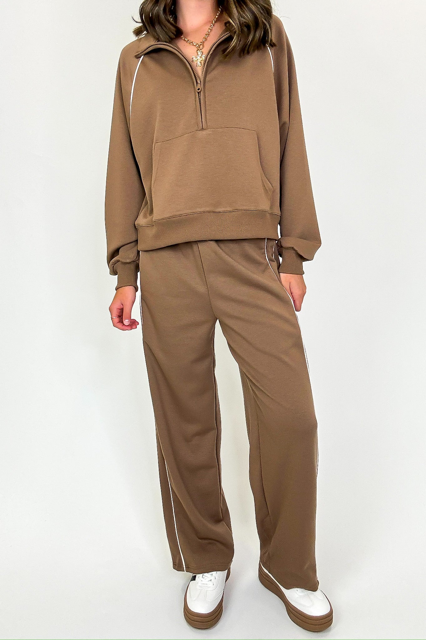 Trackline Half Zip Up Piping Detail Knit Top - Madison and Mallory