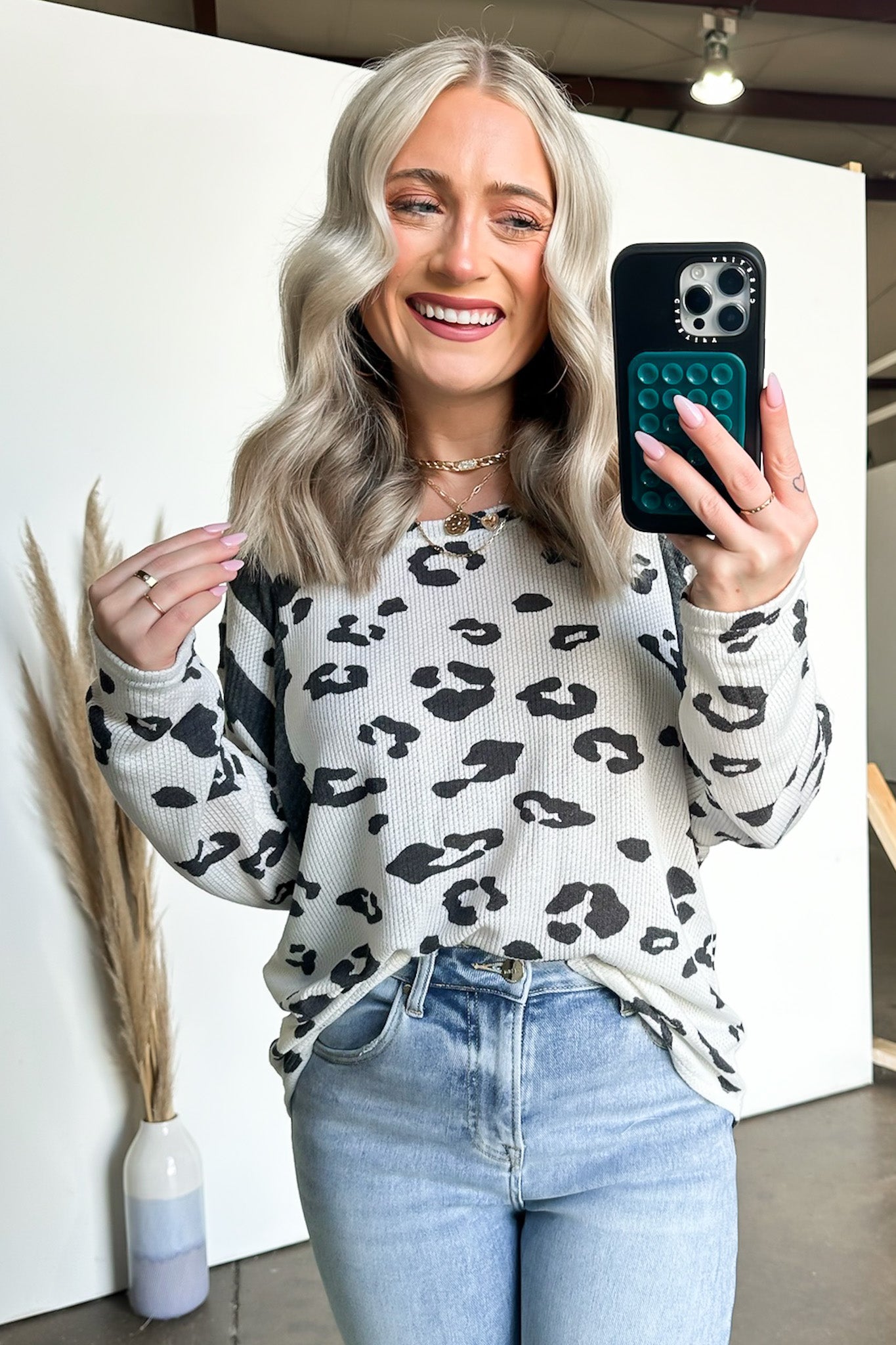 Traya Animal Print Thermal Knit Top