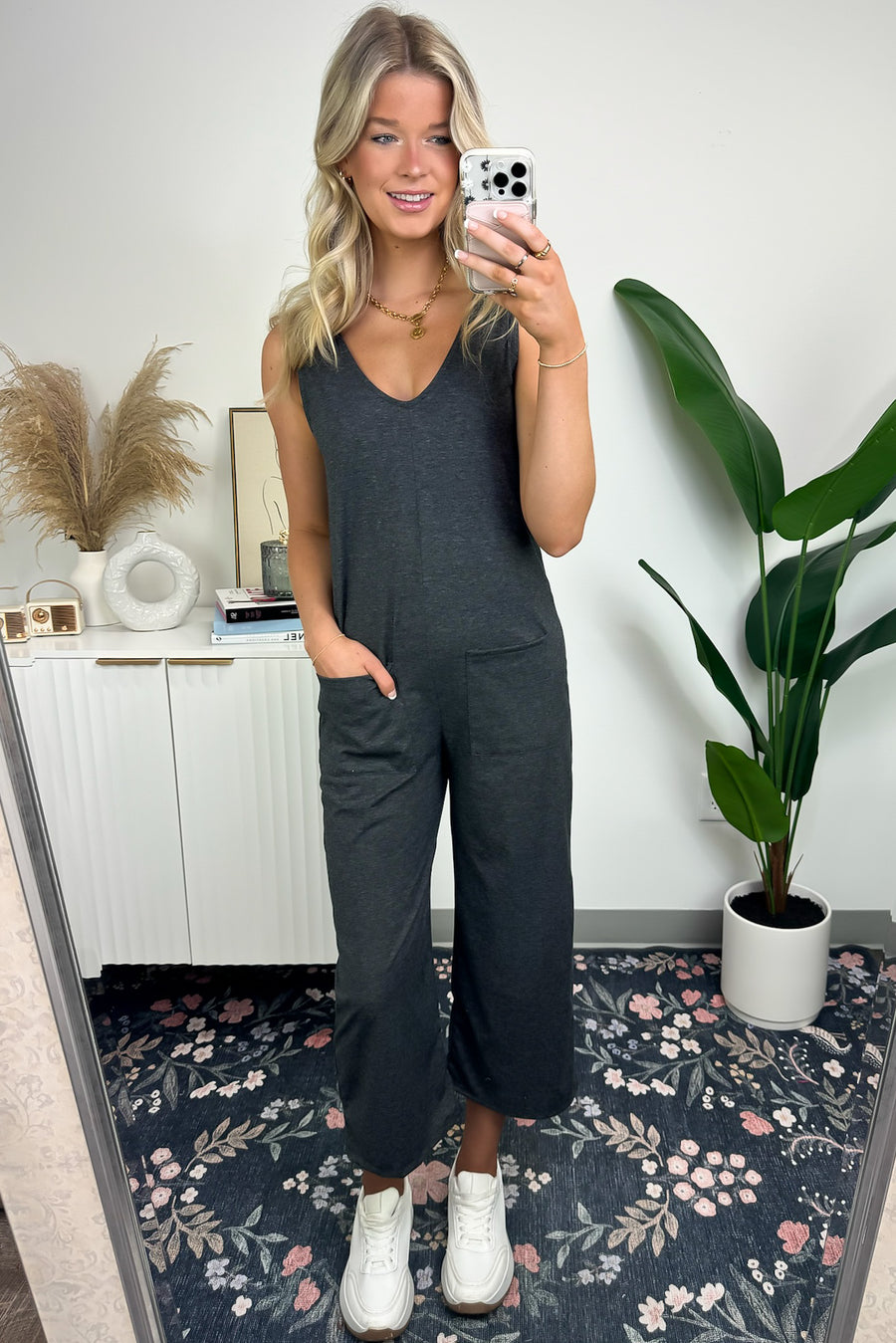 Charcoal / S Trendsetting Effect V-Neck Relaxed Jumpsuit - Madison and Mallory