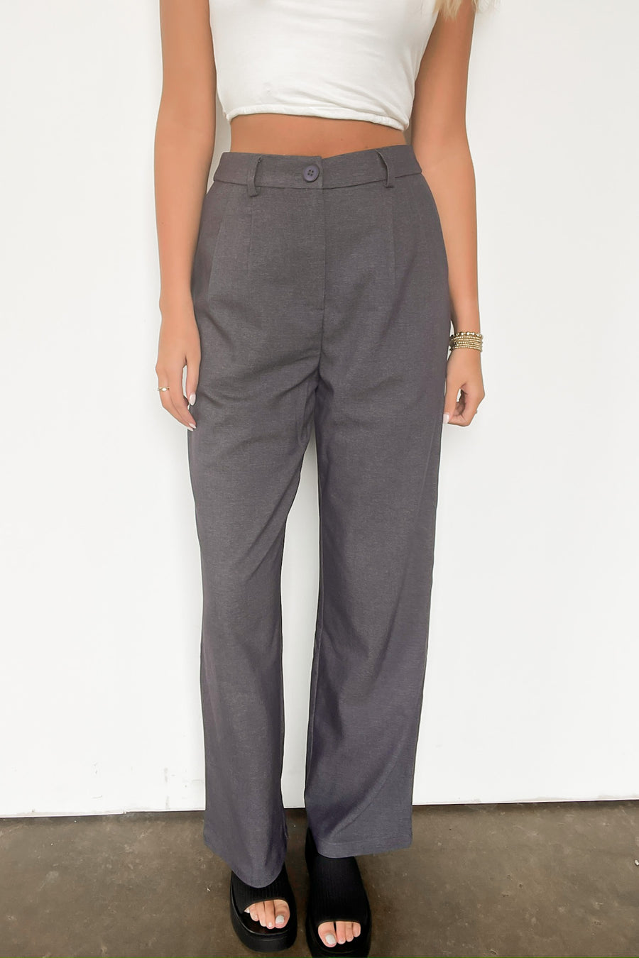 Charcoal / S Trendsetting Poise High Rise Pleated Pants - Madison and Mallory
