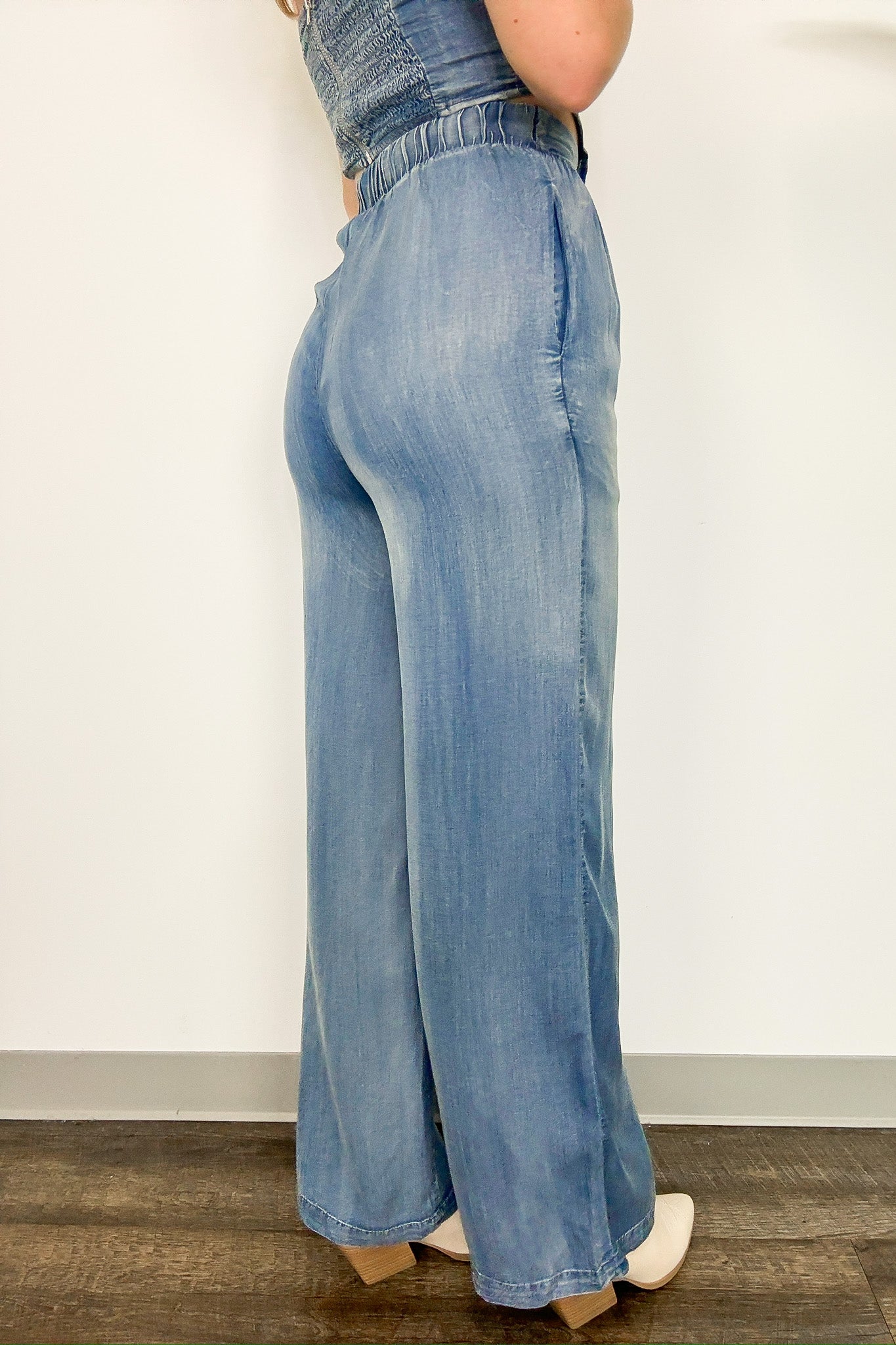  Trendy Bliss Pleated High Waist Chambray Pants - FINAL SALE - Madison and Mallory