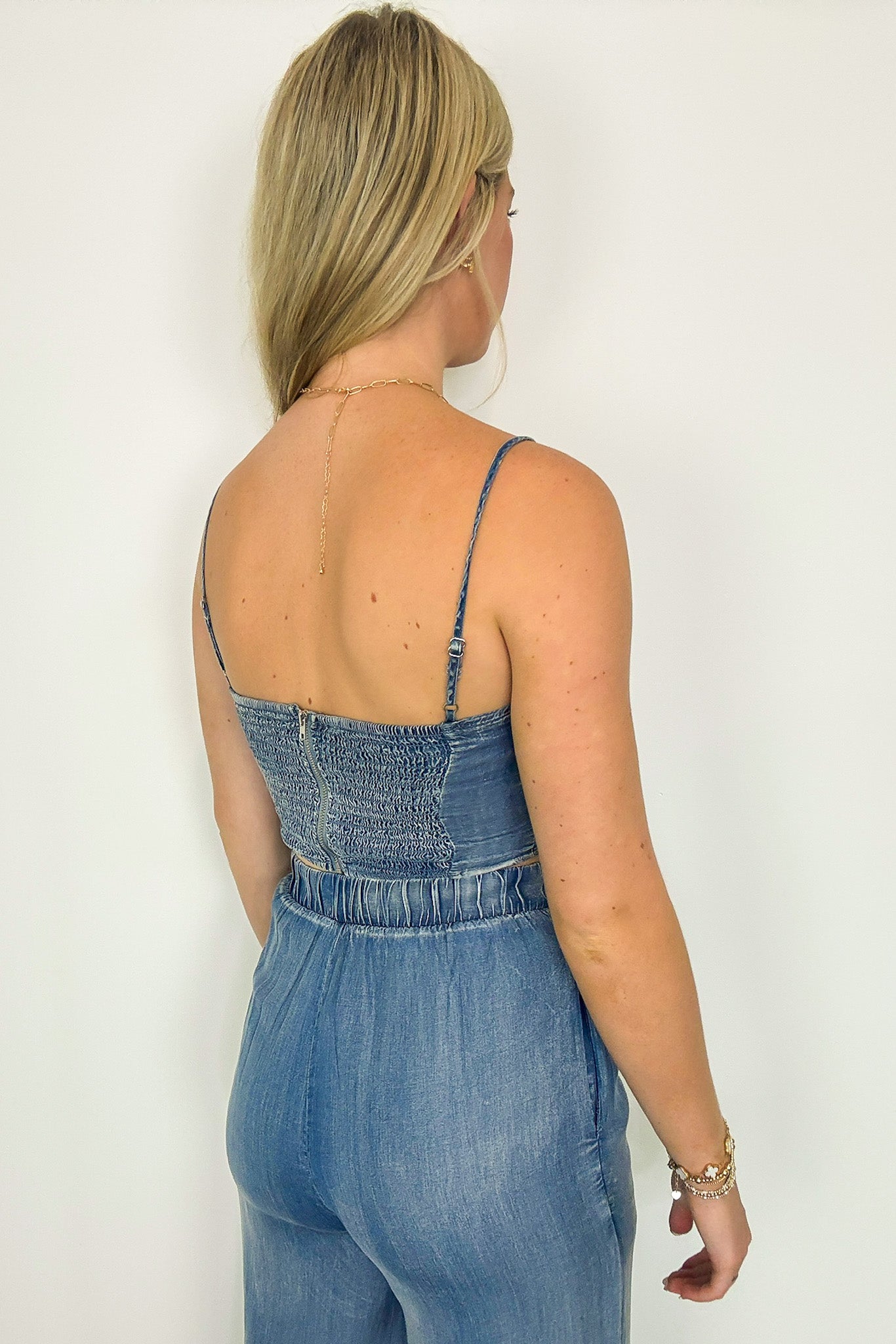 Trendy Bliss Chambray Corset Tank Top - FINAL SALE - Madison and Mallory